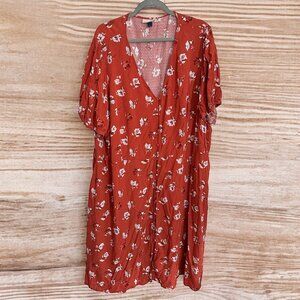 Universal Threads 4X -Orange Floral Midi Feminine Peasant Pullover Dress